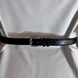 LEATHER BELT Sz 42 Smooth Plain Leather Dark Brown 47”x1.25” Silver Toned Buckle